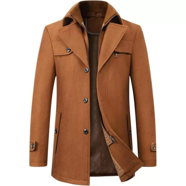 chouyatou Mens Winter Stylish Wool Blend Single Breasted Military PeacoatBrown
