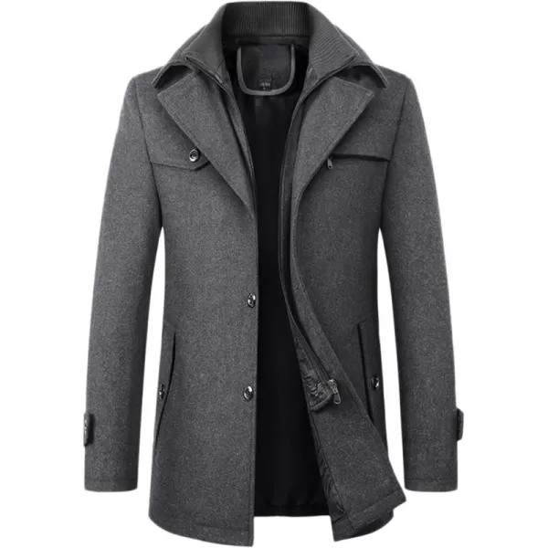 chouyatou Mens Winter Stylish Wool Blend Single Breasted Military PeacoatDark Grey
