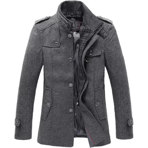 chouyatou Mens Winter Stylish Wool Blend Single Breasted Military PeacoatGray