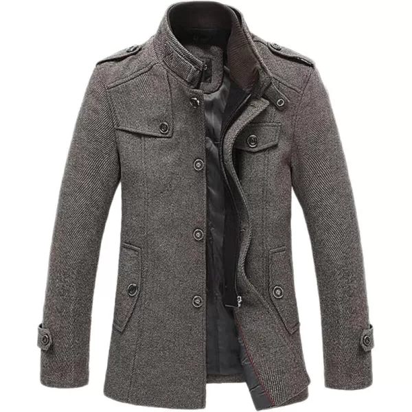 chouyatou Mens Winter Stylish Wool Blend Single Breasted Military PeacoatKhaki