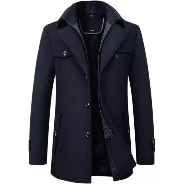 chouyatou Mens Winter Stylish Wool Blend Single Breasted Military PeacoatNavy Blue