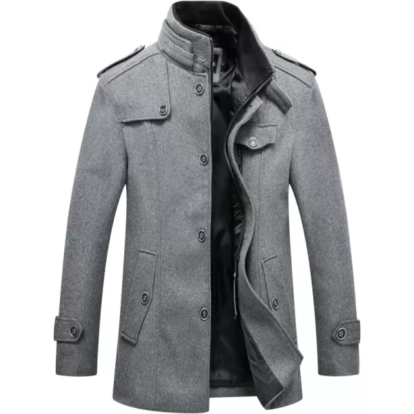 chouyatou Mens Winter Stylish Wool Blend Single Breasted Military PeacoatSolidgrey