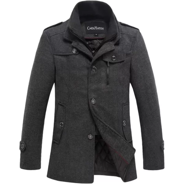 chouyatou Mens Winter Stylish Wool Blend Single Breasted Military PeacoatThickgrey