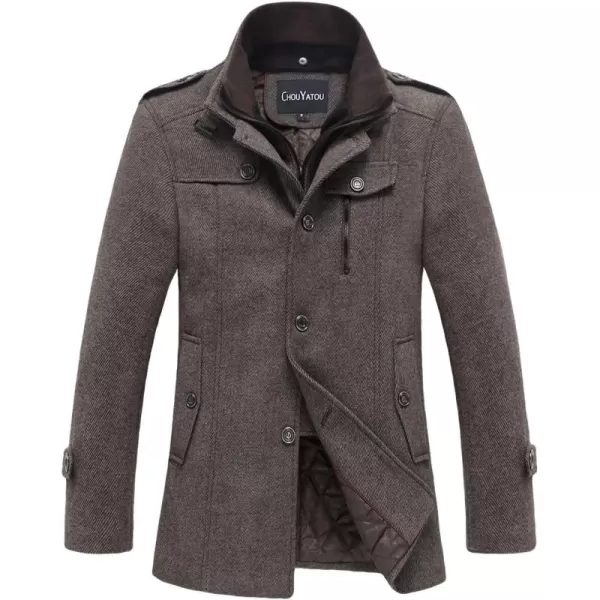 chouyatou Mens Winter Stylish Wool Blend Single Breasted Military PeacoatThickkhaki