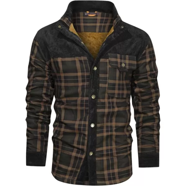chouyatou Mens Winter Thick Fuzzy Sherpa Lined Corduroy Plaid Button Up Flannel Shirt JacketPlaidblack