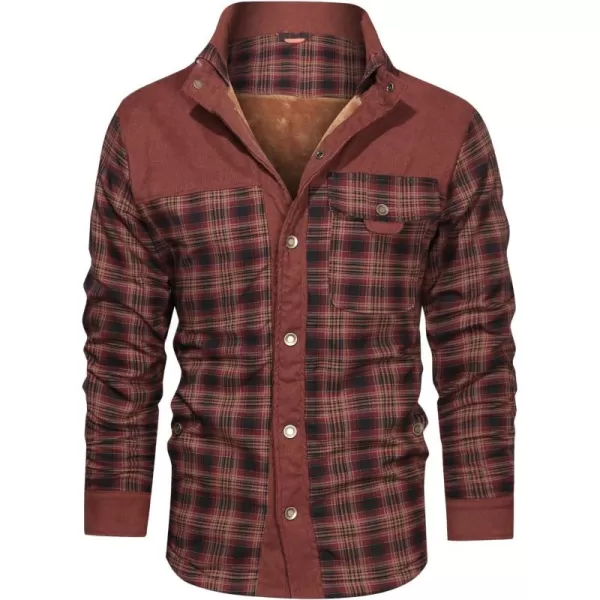chouyatou Mens Winter Thick Fuzzy Sherpa Lined Corduroy Plaid Button Up Flannel Shirt JacketPlaidbrown
