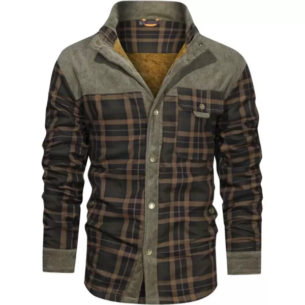 chouyatou Mens Winter Thick Fuzzy Sherpa Lined Corduroy Plaid Button Up Flannel Shirt JacketPlaidgreen