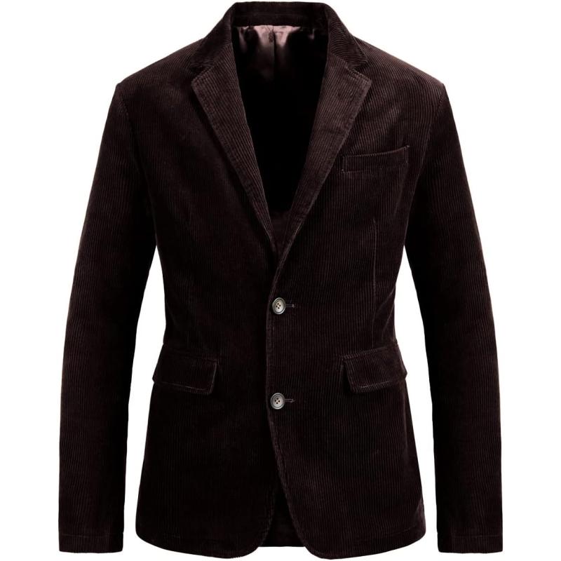 chouyatou Mens Vintage Casual Work Wear Corduroy Suit Blazer Jacket Sport CoatReddish Coffee
