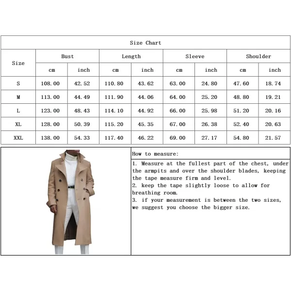 chouyatou Mens British Style Double Breasted Heavyweight Mid Long Wool Pea CoatWhite
