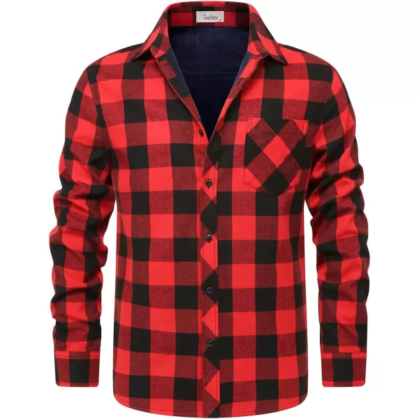 chouyatou Mens Casual Long Sleeve Fleece Lined Plaid Flannel Buttoned Overshirts Jacket ShacketM04