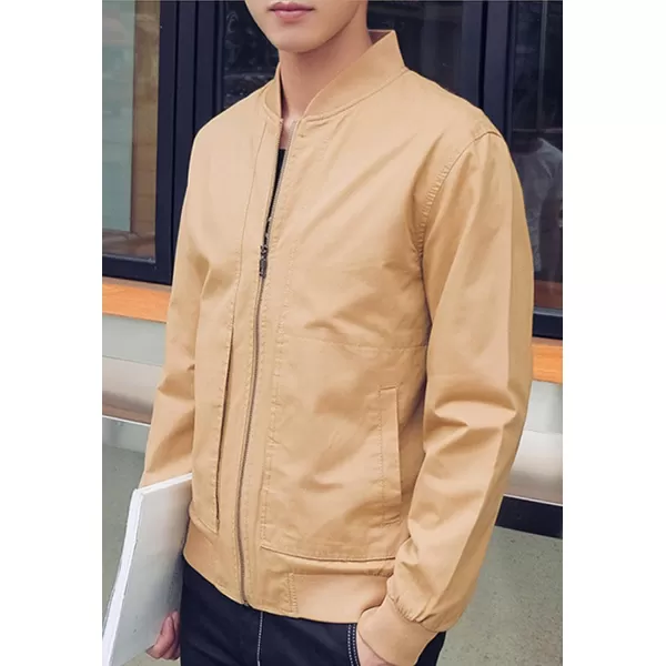 chouyatou Mens Casual Long Sleeve Full Zip Jacket with Shoulder Straps41khaki