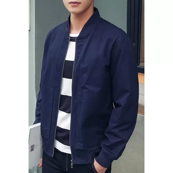 chouyatou Mens Casual Long Sleeve Full Zip Jacket with Shoulder Straps41navy