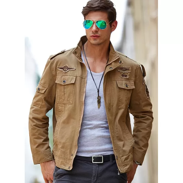 chouyatou Mens Casual Long Sleeve Full Zip Jacket with Shoulder Straps82khaki