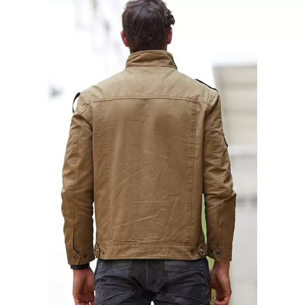 chouyatou Mens Casual Long Sleeve Full Zip Jacket with Shoulder Straps82khaki
