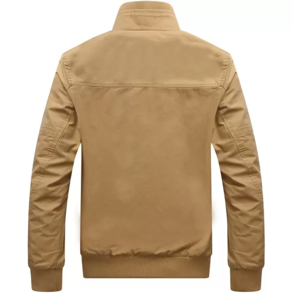 chouyatou Mens Casual Long Sleeve Full Zip Jacket with Shoulder StrapsKhaki