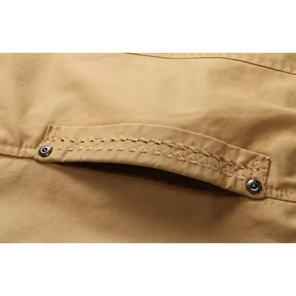 chouyatou Mens Casual Long Sleeve Full Zip Jacket with Shoulder StrapsKhaki