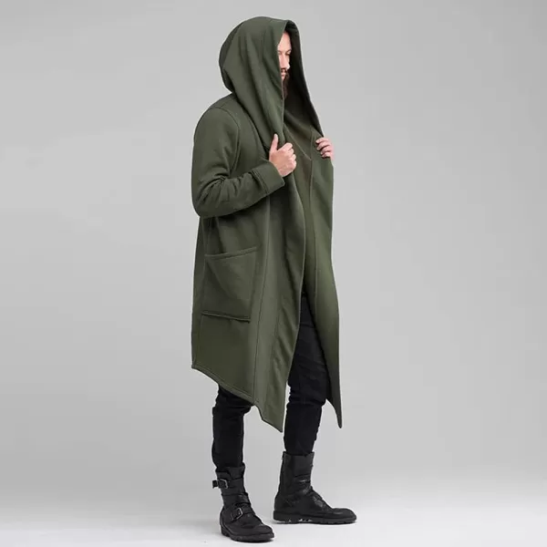 chouyatou Mens Casual LooseFit Open Front Cape Hooded Duster Coat Cardigan OuterwearArmy Green