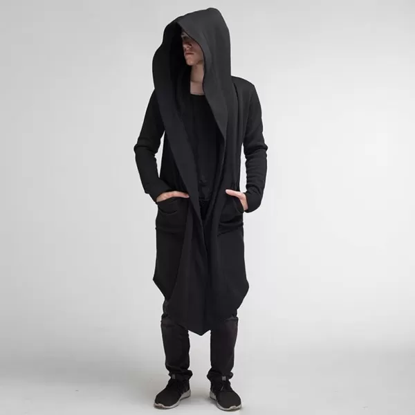 chouyatou Mens Casual LooseFit Open Front Cape Hooded Duster Coat Cardigan OuterwearBlack