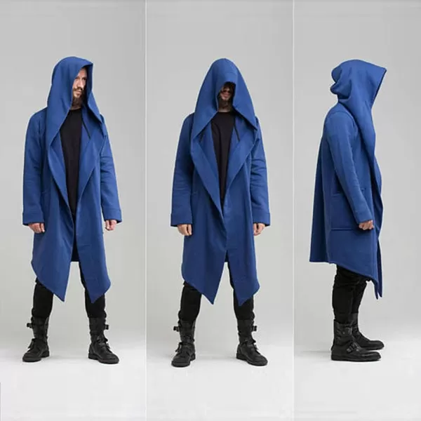 chouyatou Mens Casual LooseFit Open Front Cape Hooded Duster Coat Cardigan OuterwearBlue