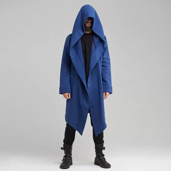 chouyatou Mens Casual LooseFit Open Front Cape Hooded Duster Coat Cardigan OuterwearBlue