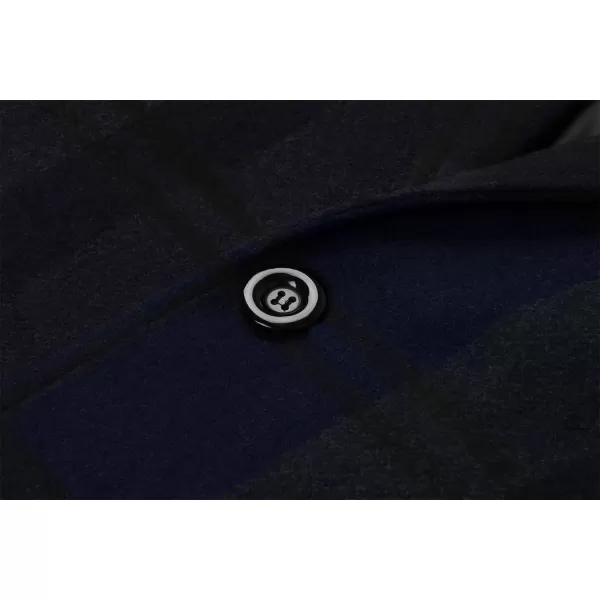 chouyatou Mens Casual Notched Collar Plaid Single Breasted Wool Blend Formal Trench Top CoatNavyplaid
