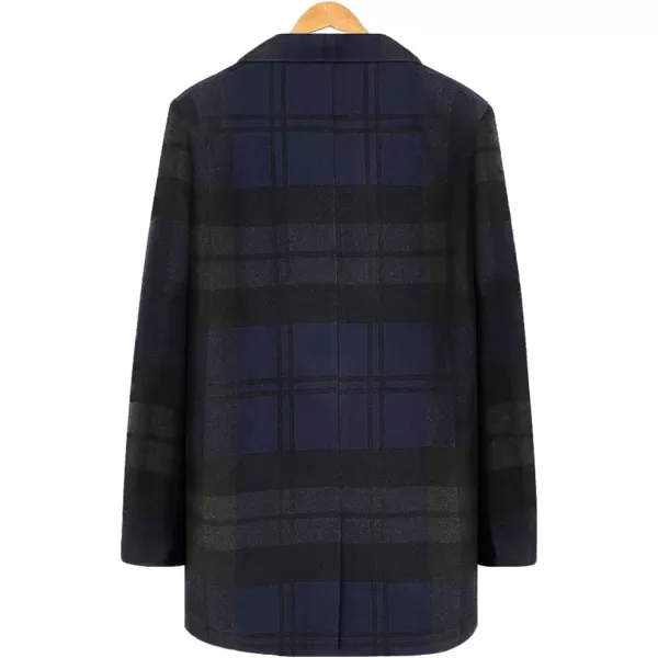 chouyatou Mens Casual Notched Collar Plaid Single Breasted Wool Blend Formal Trench Top CoatNavyplaid