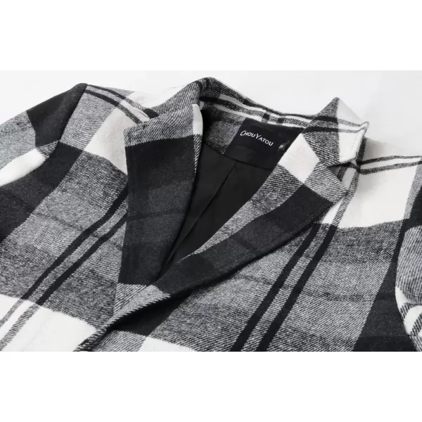 chouyatou Mens Casual Notched Collar Plaid Single Breasted Wool Blend Formal Trench Top CoatWhiteplaid
