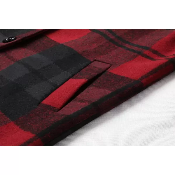 chouyatou Mens Casual Notched Collar Plaid Single Breasted Wool Blend Formal Trench Top CoatWine Redplaid