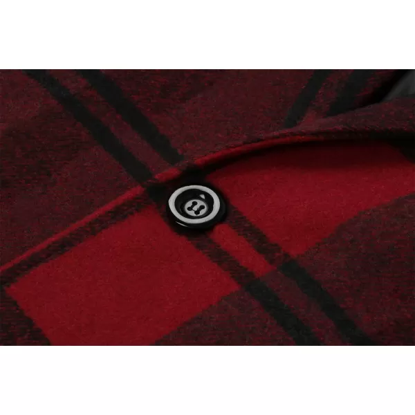 chouyatou Mens Casual Notched Collar Plaid Single Breasted Wool Blend Formal Trench Top CoatWine Redplaid