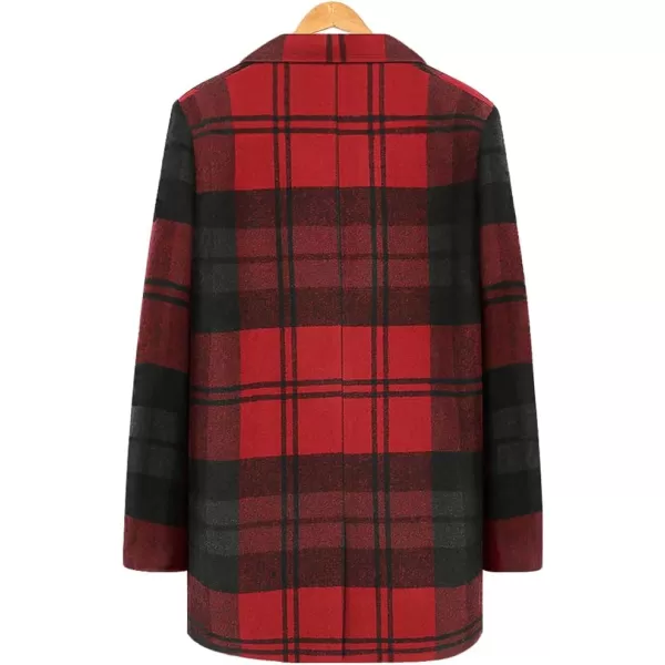chouyatou Mens Casual Notched Collar Plaid Single Breasted Wool Blend Formal Trench Top CoatWine Redplaid