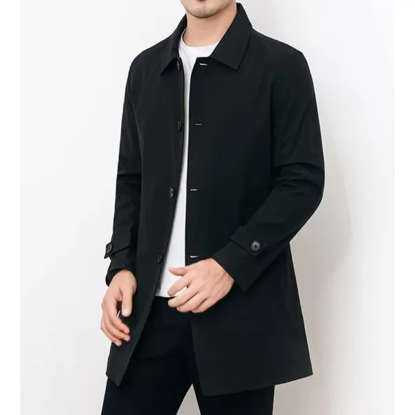 chouyatou Mens Casual Spread Collar Single Breasted Work Office Midi Long Trench CoatBlack