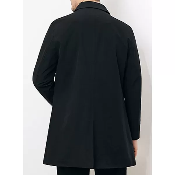 chouyatou Mens Casual Spread Collar Single Breasted Work Office Midi Long Trench CoatBlack