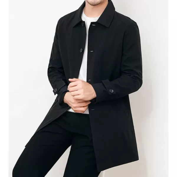 chouyatou Mens Casual Spread Collar Single Breasted Work Office Midi Long Trench CoatBlack