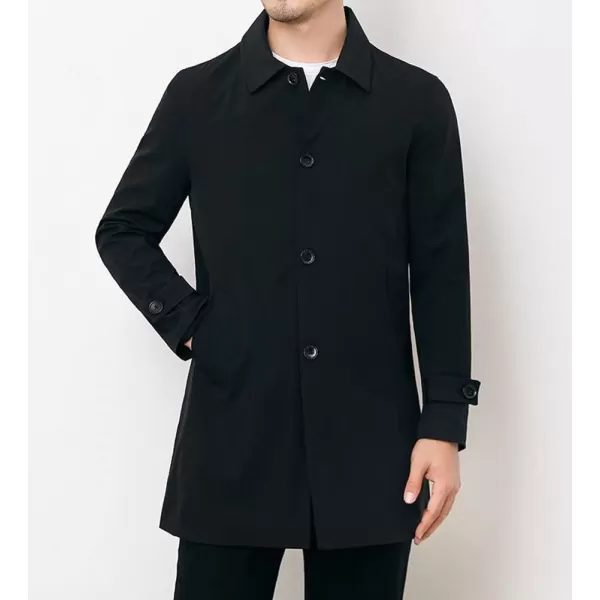 chouyatou Mens Casual Spread Collar Single Breasted Work Office Midi Long Trench CoatBlack