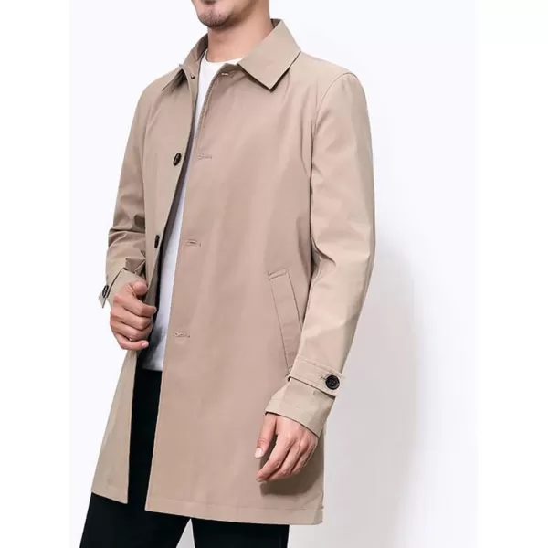 chouyatou Mens Casual Spread Collar Single Breasted Work Office Midi Long Trench CoatKhaki