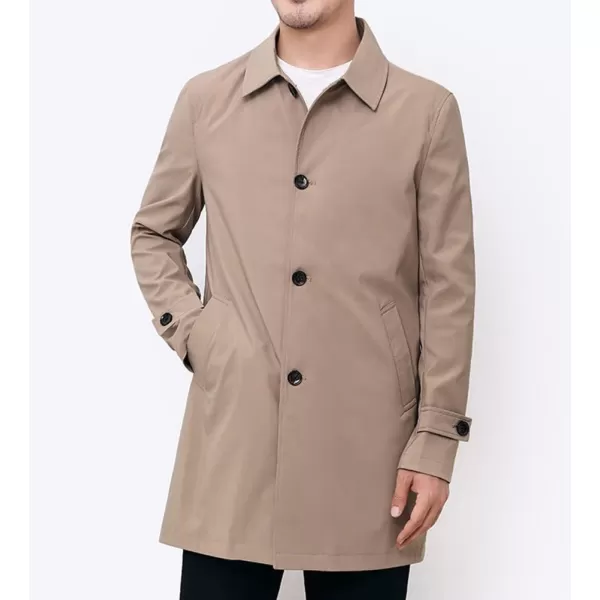 chouyatou Mens Casual Spread Collar Single Breasted Work Office Midi Long Trench CoatKhaki