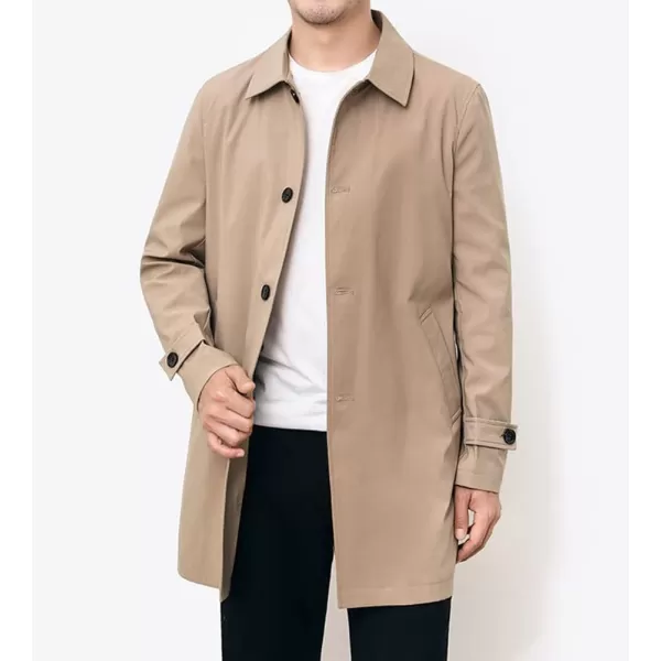 chouyatou Mens Casual Spread Collar Single Breasted Work Office Midi Long Trench CoatKhaki