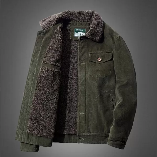 chouyatou Mens Casual Thicked Sherpa Lined Button Front Corduroy Trucker JacketArmy Green