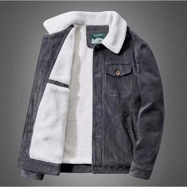 chouyatou Mens Casual Thicked Sherpa Lined Button Front Corduroy Trucker JacketDark Grey