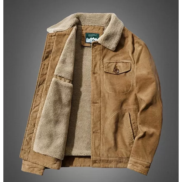 chouyatou Mens Casual Thicked Sherpa Lined Button Front Corduroy Trucker JacketKhaki