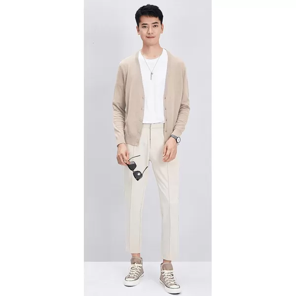 chouyatou Mens Casual V Neck Button Front Lightweight Knitted Outwear Cardigan SweaterBeige