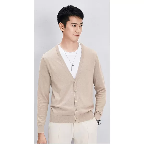 chouyatou Mens Casual V Neck Button Front Lightweight Knitted Outwear Cardigan SweaterBeige