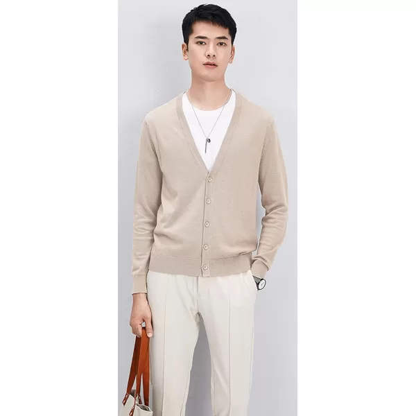 chouyatou Mens Casual V Neck Button Front Lightweight Knitted Outwear Cardigan SweaterBeige