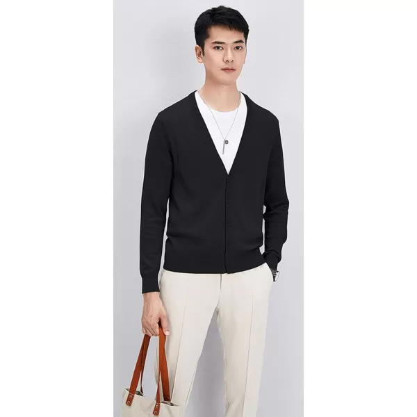 chouyatou Mens Casual V Neck Button Front Lightweight Knitted Outwear Cardigan SweaterBlack