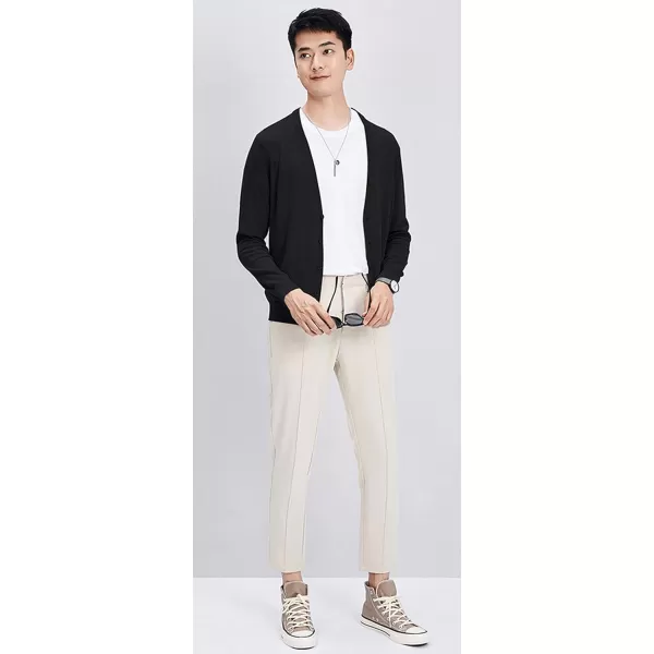 chouyatou Mens Casual V Neck Button Front Lightweight Knitted Outwear Cardigan SweaterBlack