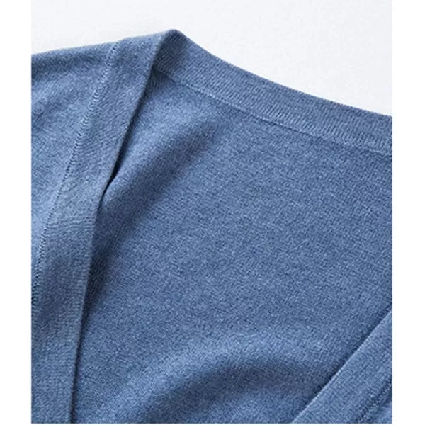 chouyatou Mens Casual V Neck Button Front Lightweight Knitted Outwear Cardigan SweaterBlue
