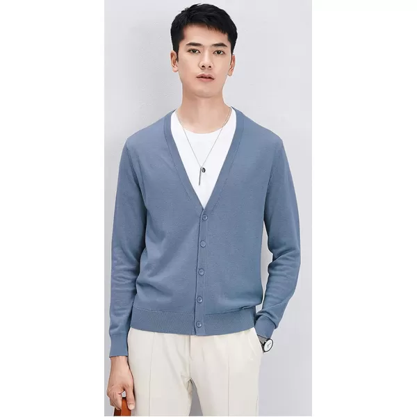 chouyatou Mens Casual V Neck Button Front Lightweight Knitted Outwear Cardigan SweaterBlue