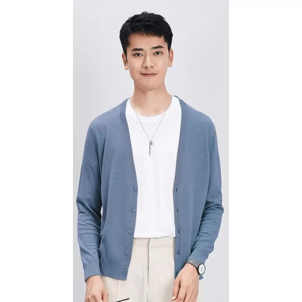 chouyatou Mens Casual V Neck Button Front Lightweight Knitted Outwear Cardigan SweaterBlue