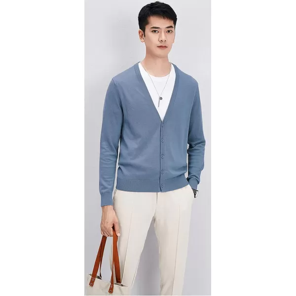 chouyatou Mens Casual V Neck Button Front Lightweight Knitted Outwear Cardigan SweaterBlue