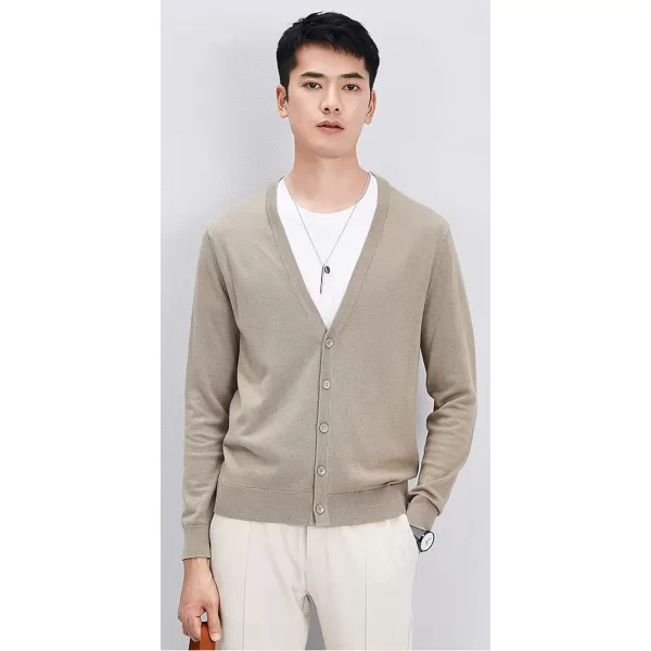 chouyatou Mens Casual V Neck Button Front Lightweight Knitted Outwear Cardigan SweaterDark Khaki